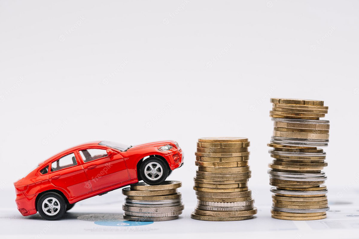 toy car going up increasing stack coins against white background 23 2147919118